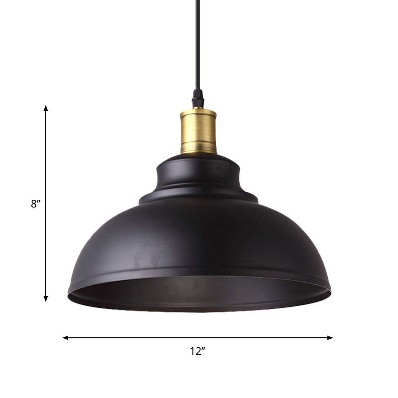 1 tonalità di ciotola a ciotola appeso a sospensione in stile vintage lampada a sospensione in metallo nero con cavo plug-in per ristorante