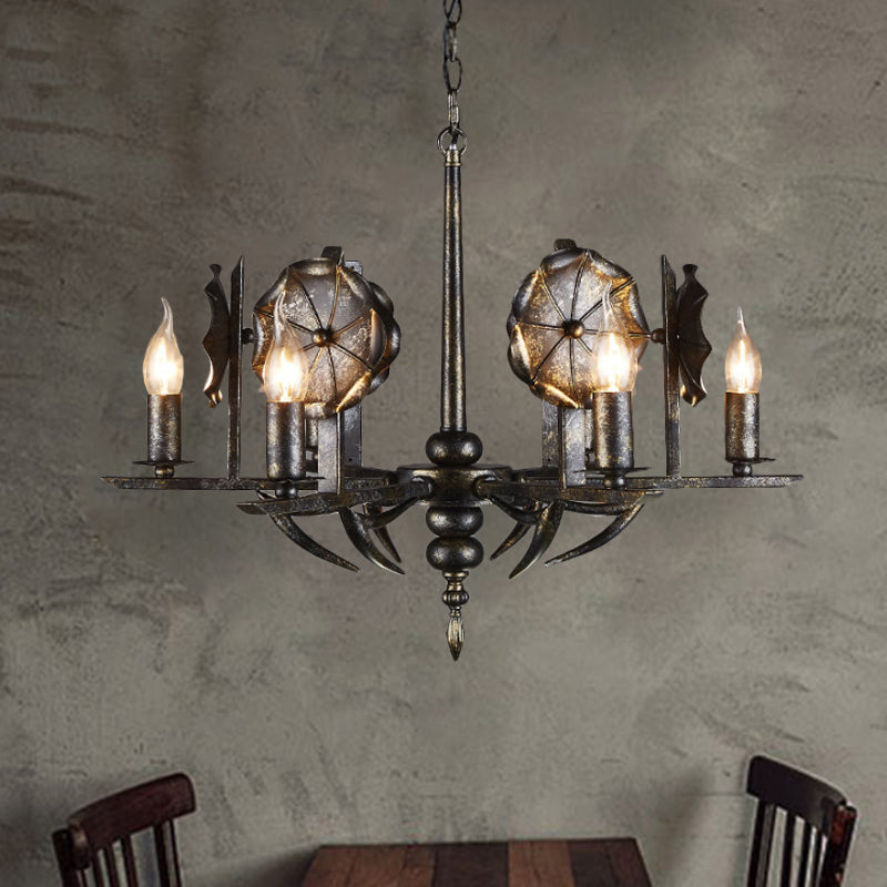 Vintage Aged Brass Chandelier Candle 6 Lights Metallic Pendant Lamp for Farmhouse Cottage