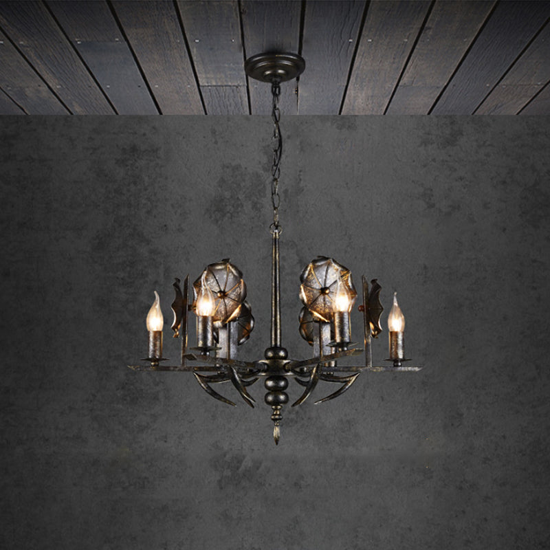 Vintage Aged Brass Chandelier Candle 6 Lights Metallic Pendant Lamp for Farmhouse Cottage
