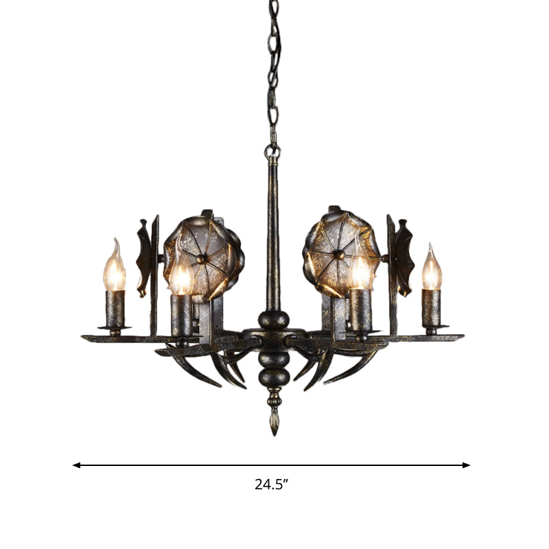 Vintage Aged Brass Chandelier Candle 6 Lights Metallic Pendant Lamp for Farmhouse Cottage