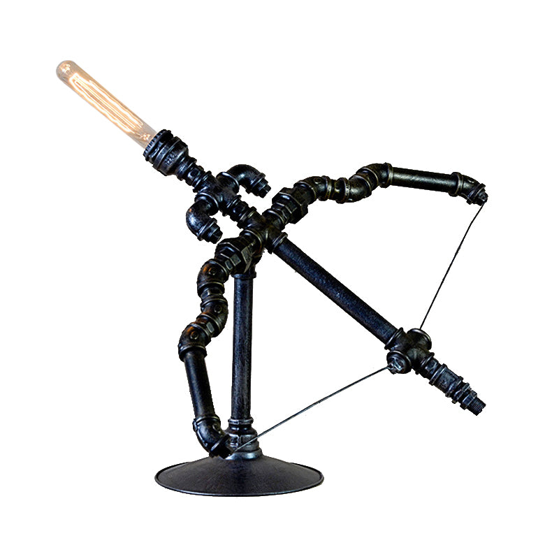 1 Light Metal Table Lighting Vintage Style Black Bow and Arrow Restaurant Table Lamp with Pipe Design
