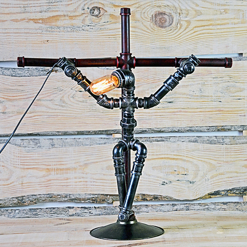 1 lampe de table en fer de l'ampoule rustique élégant en argent en argent vieillit d'éclairage de table intérieure avec conception de robot