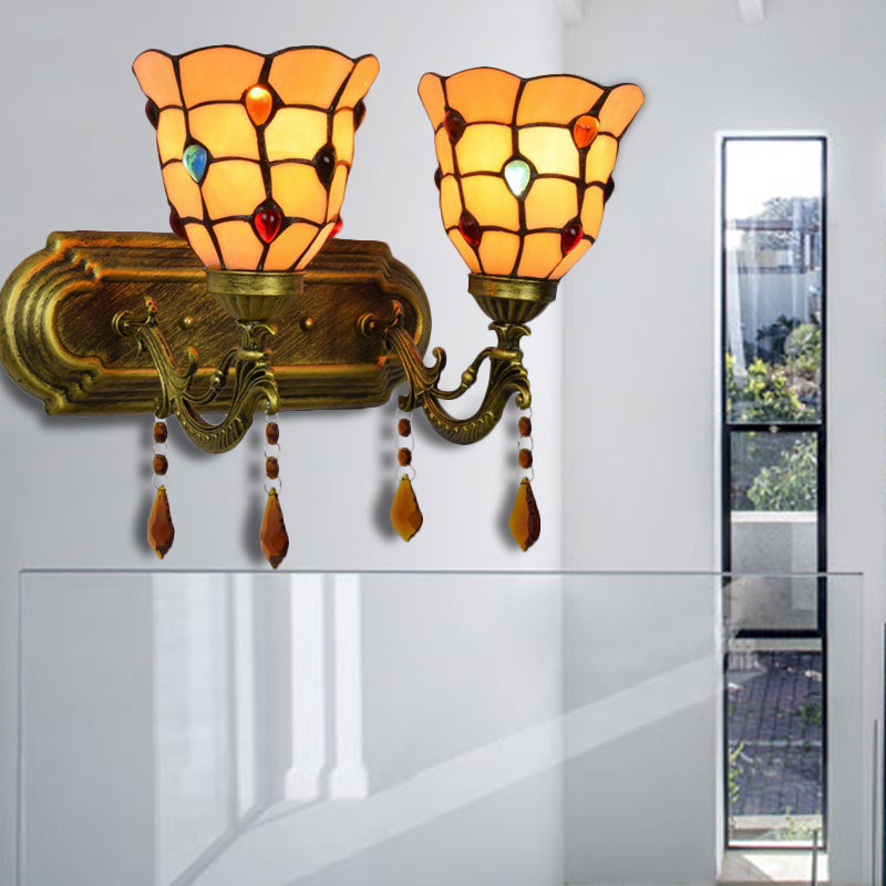 Tiffany Classic Bell Wall Light with Agate 2 Heads Tiffany Wall Lamp in Beige for Stairway