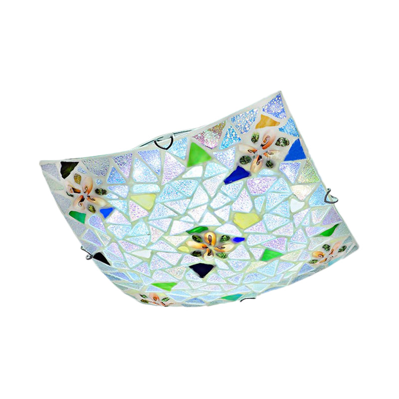 Blu/bianco convesso a filo quadrato Montaggio Luce 12 "/16" Larghezza Tiffany macchiata di vetro per soggiorno per soggiorno