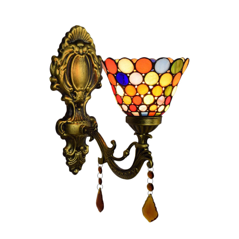 Glass Dot Bell Wall Light with Agate 1 Head Tiffany Moroccan Wall Sconce in Antique Brass for Stair