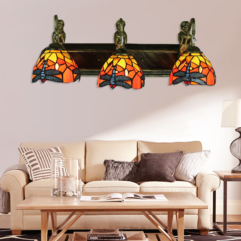 Dome Stained Glass Sconce Light Baroque 3 Heads Antique Bronze Wall Light Fixture