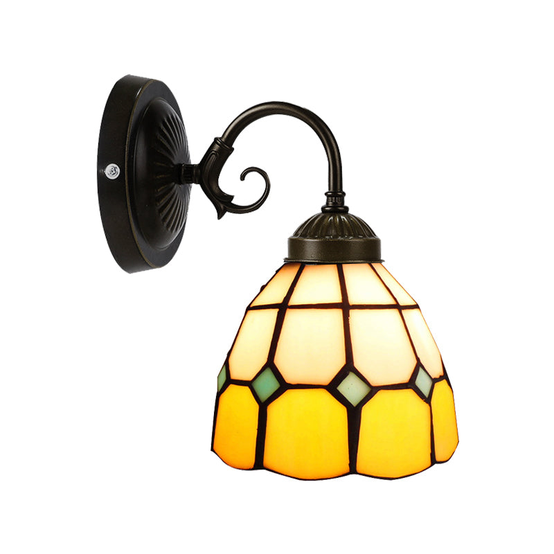 Art Glass Grid Dome Wall Light Gallery 1 Head Tiffany Classic Wall Sconce in Yellow for Bedroom