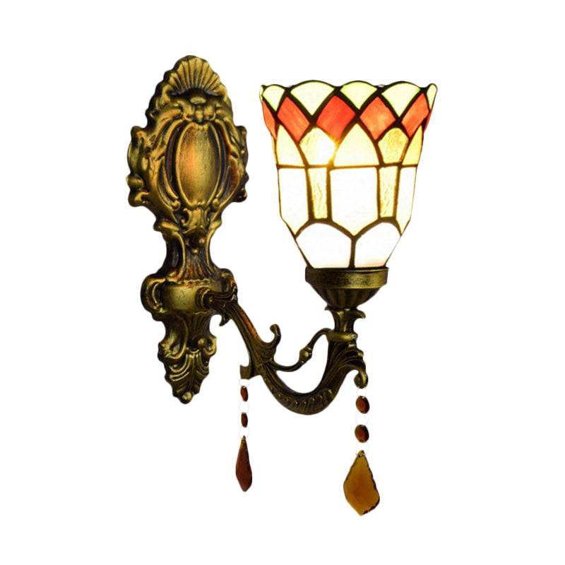 1 Light Small Bell Sconce Light Tiffany Stained Glass Wall Sconce with Agate for Study Room