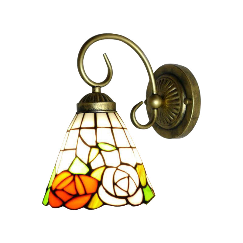 Rose Stained Glass Wall Light Fixture Tiffany 1 Head Antique Bronze Sconce Lighting