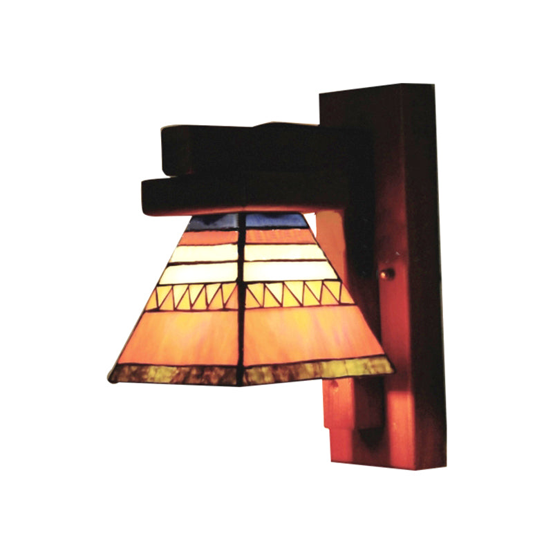 Tiffany Traditional Orange Wall Light Craftsman 1 Bulb Stained Glass Wall Lamp for Bedroom