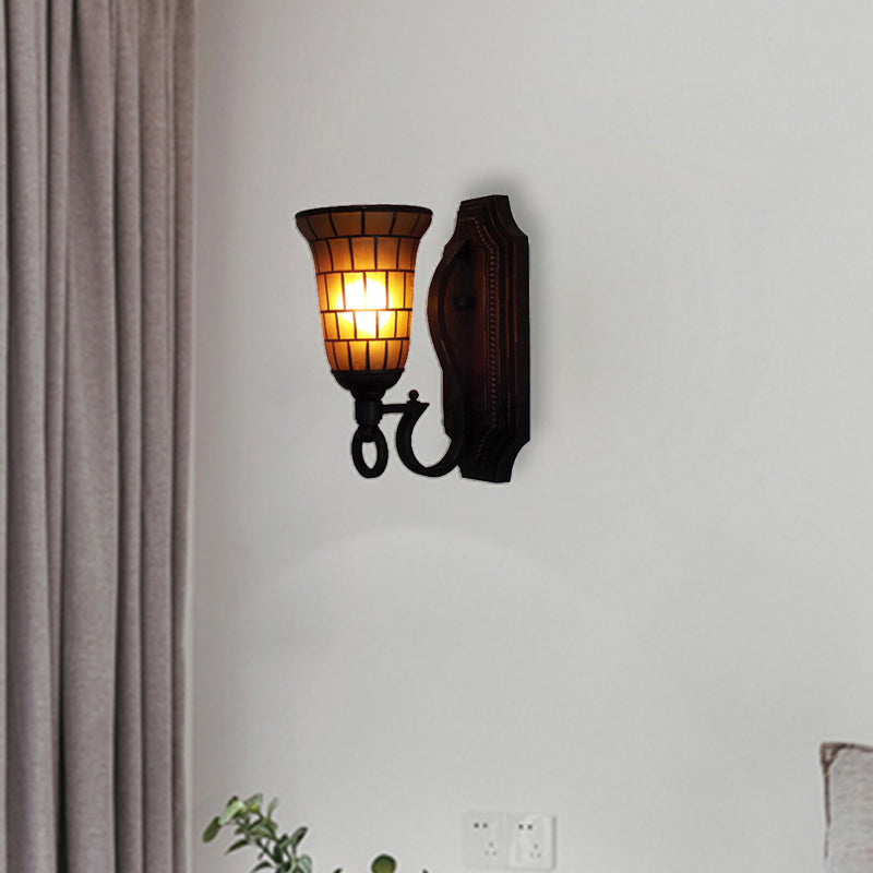1 Head Slim Bell Wall Sconce Retro Loft Glass Wall Light in Yellow for Library Cafe
