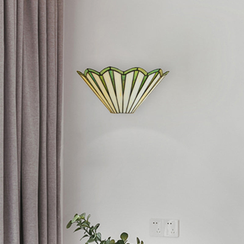 Glass Conical Sconce Light Coffee Shop 1 Light Simple Style Shuttlecock Wall Lamp in Green