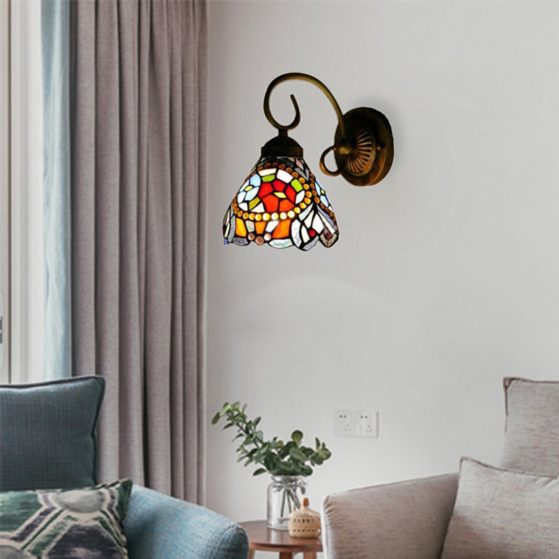 Flower Wall Light Fixture Tiffany Multicolor Stained Color 1 Head Rust Sconce Light