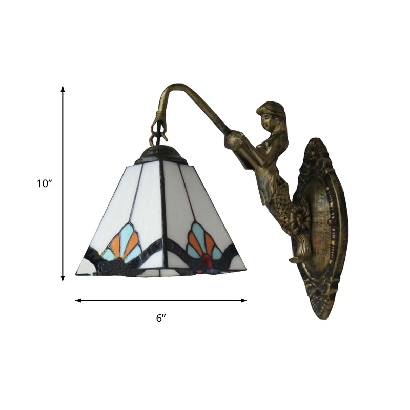 1 Head Wall Mount Light Fixture Tiffany Pyramid White Glass Sconce Light for Corridor