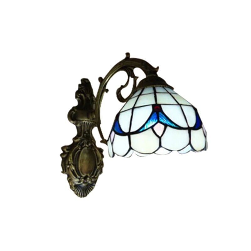 Tulip Motif Bathroom Sconce Light Glass 1 Light Tiffany Stylish Wall Sconce in Antique Bronze Finish