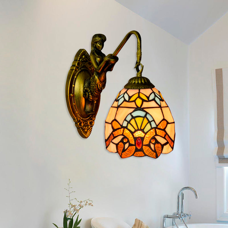 Brass Dome Sconce Light Tiffany 1 Head Multicolor Stained Glass Wall Mounted Light