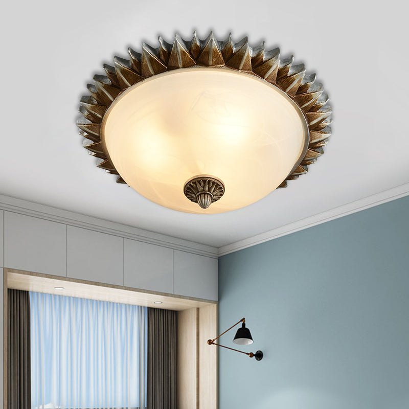 Plafonnier encastré à 3 lumières en verre opalin de style rétro en forme de soleil en rouille pour chambre à coucher