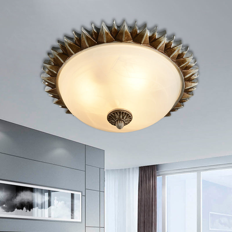 Plafonnier encastré à 3 lumières en verre opalin de style rétro en forme de soleil en rouille pour chambre à coucher