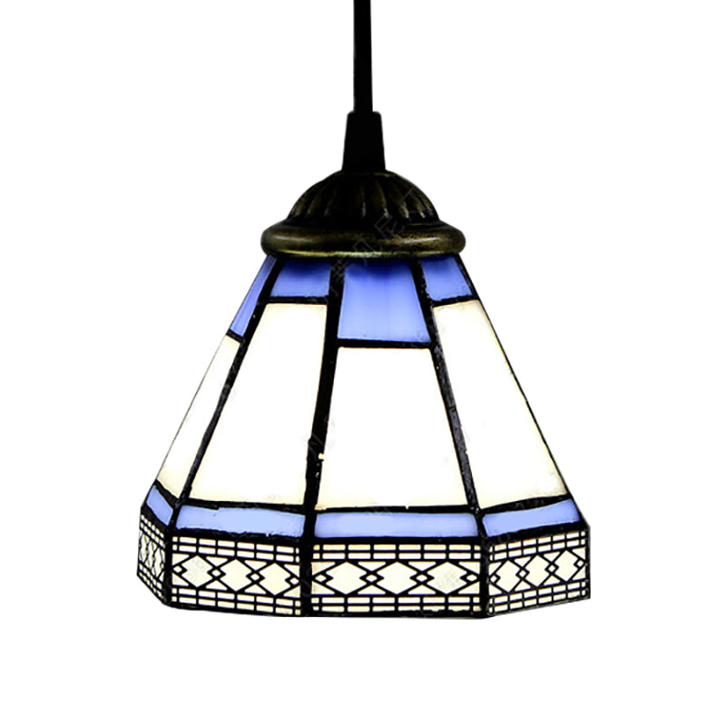 LAMPE SWAG TACKING TOZED TOCKING TIFFANY-Style 3 têtes Pendante en cluster bleu et blanc avec canopée ronde / linéaire