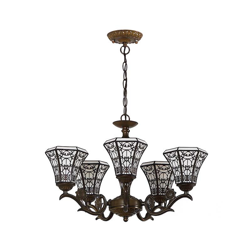 Lodge Style Bell Candant Lighting White and Black Glass 5 Luci Lampada lampadina con catena