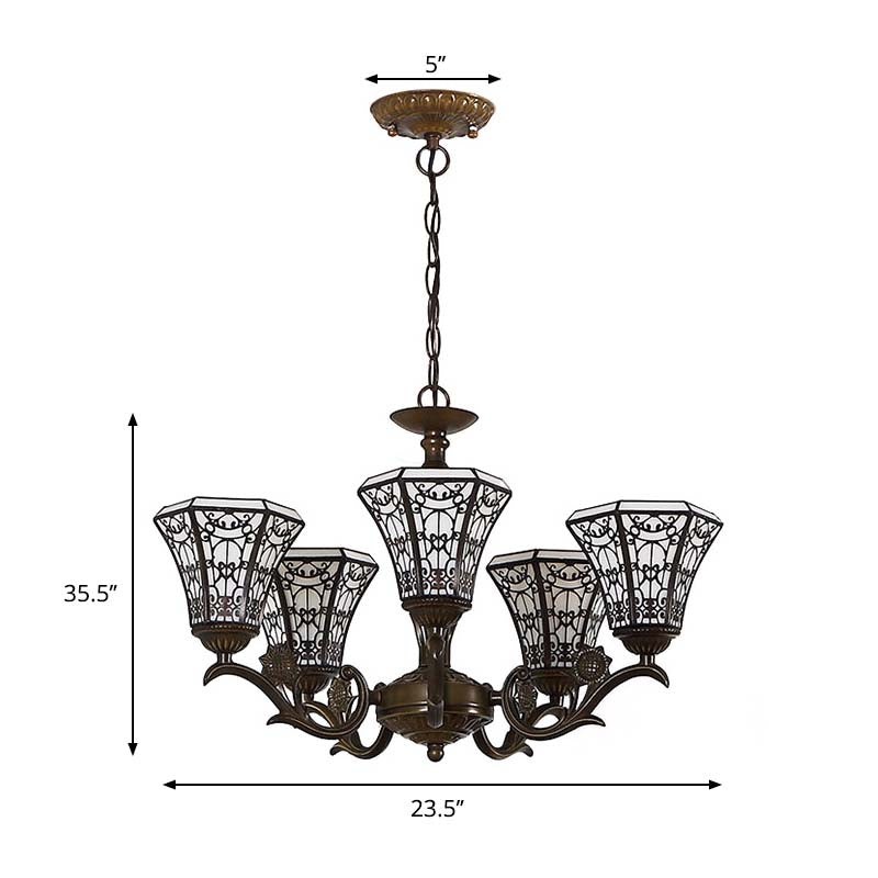 Lodge Style Bell Candant Lighting White and Black Glass 5 Luci Lampada lampadina con catena