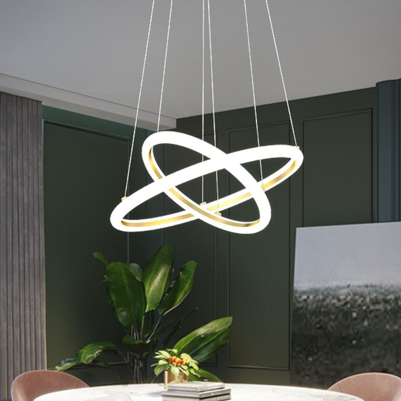 Moderne dubbele ring kroonluchter metallic eetkamer led suspensie verlichting in goud, warm/wit licht