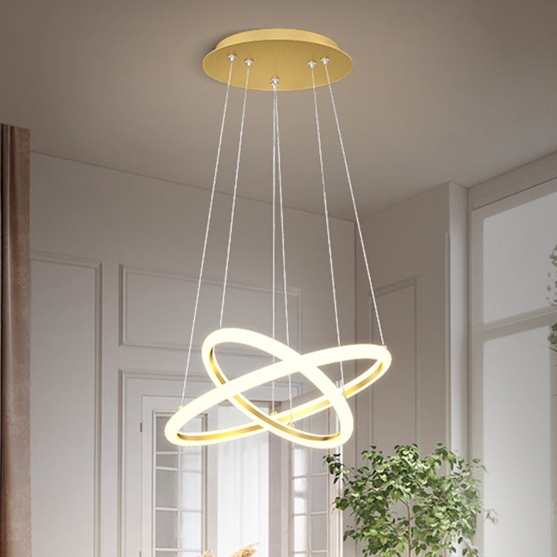 Moderne dubbele ring kroonluchter metallic eetkamer led suspensie verlichting in goud, warm/wit licht