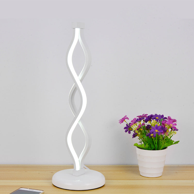 Minimalist LED Nightstand Light White Spiral Table Lamp with Metallic Shade for Bedside