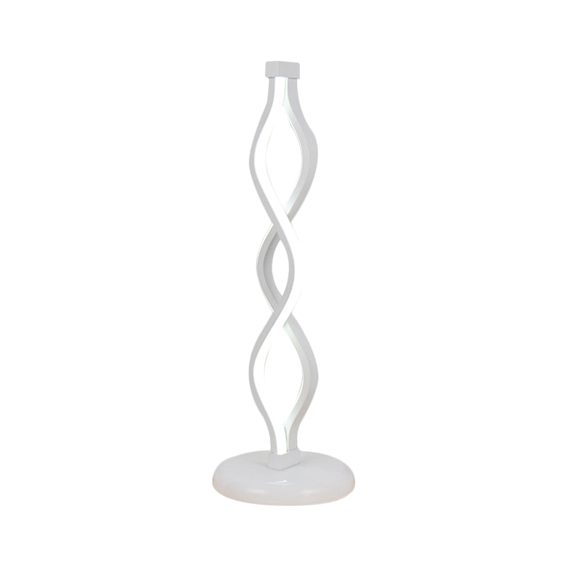 Minimalist LED Nightstand Light White Spiral Table Lamp with Metallic Shade for Bedside