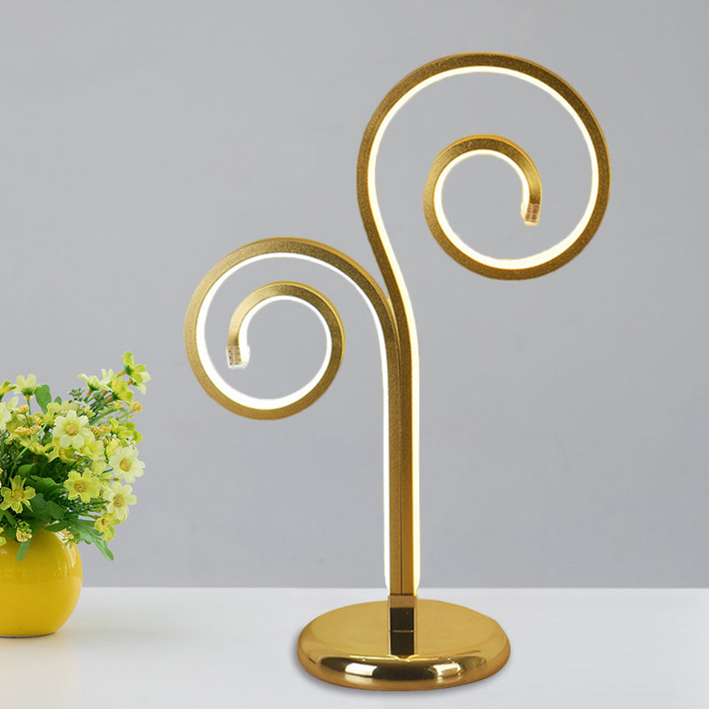 Metallic Swirling Nightstand Lamp Contemporary Black/White/Gold LED Desk Light with Circle Pedestal