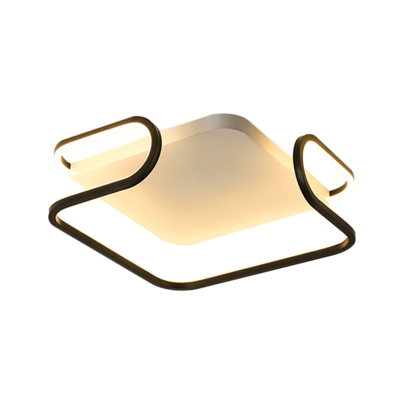 Metal Square Flush Mount Fixture Modern 16"/19.5" Width LED Black Ceiling Lighting in Warm/White Light for Bedroom