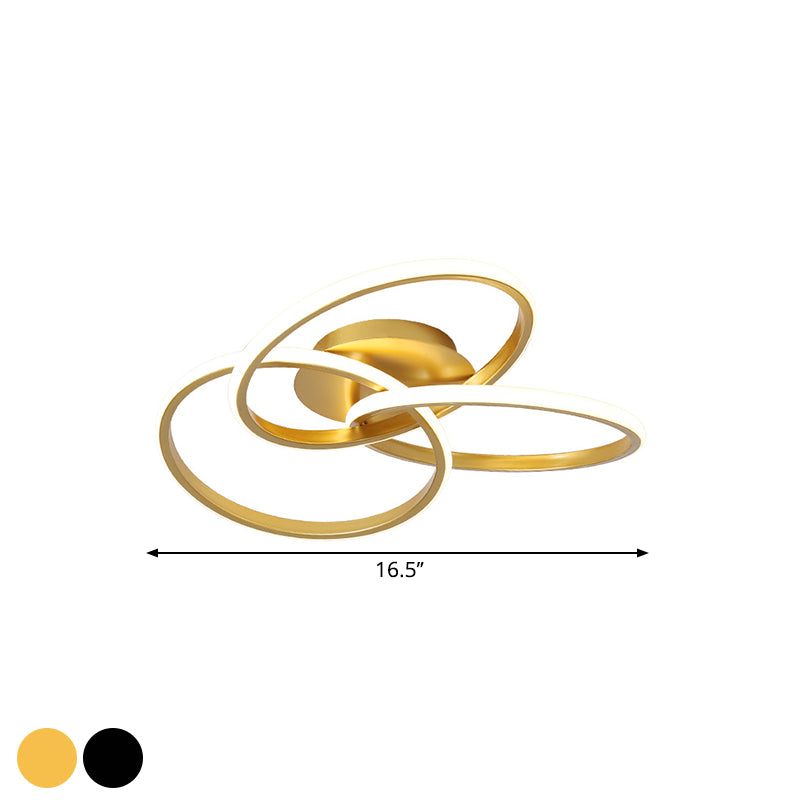 Metallic Interlocking Rings Flushmount Modern Black/Gold LED Flush Ceiling Light in Warm/White Light, 16.5"/20.5" W