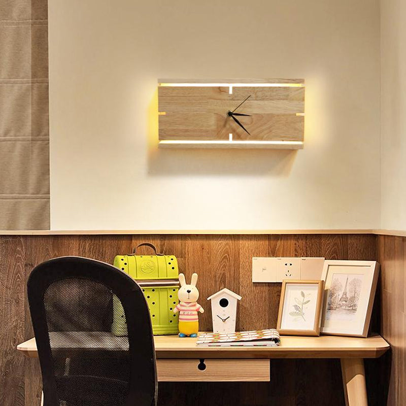 Rectangle/Round Parlor Flush Wall Sconce Acrylic LED Contemporary Wall Mounted Light with Clock Design in Beige