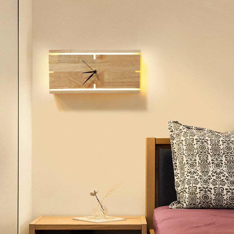 Rectangle/Round Parlor Flush Wall Sconce Acrylic LED Contemporary Wall Mounted Light with Clock Design in Beige