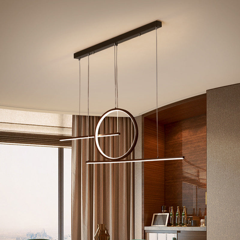 LED Restaurant Island Lamp Modernism Black/Gold Drop Pendant with Circle and Linear Metal Shade in Warm/White Light
