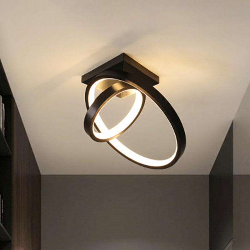 Dual Rings Balcony Massimale Montaggio Lampada Metallo Minimalismo LED Flush Light in Warm / White Light, Nero / Bianco
