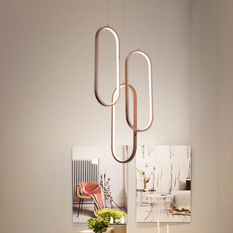 Metallic ovaal frame multi hanger eenvoudige stijl LED -verlichting in bruin, warm/wit licht