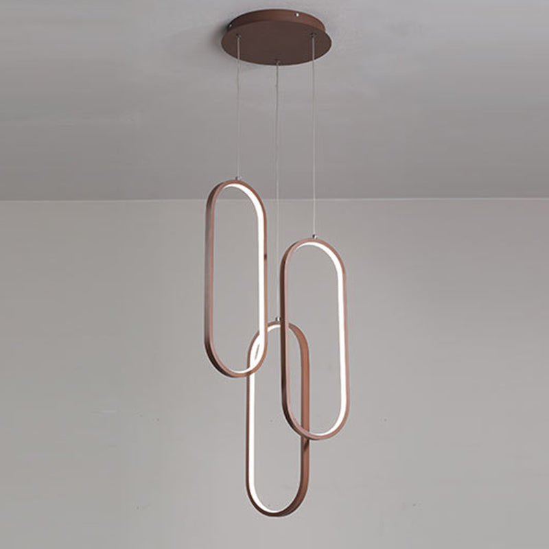 Metallic ovaal frame multi hanger eenvoudige stijl LED -verlichting in bruin, warm/wit licht