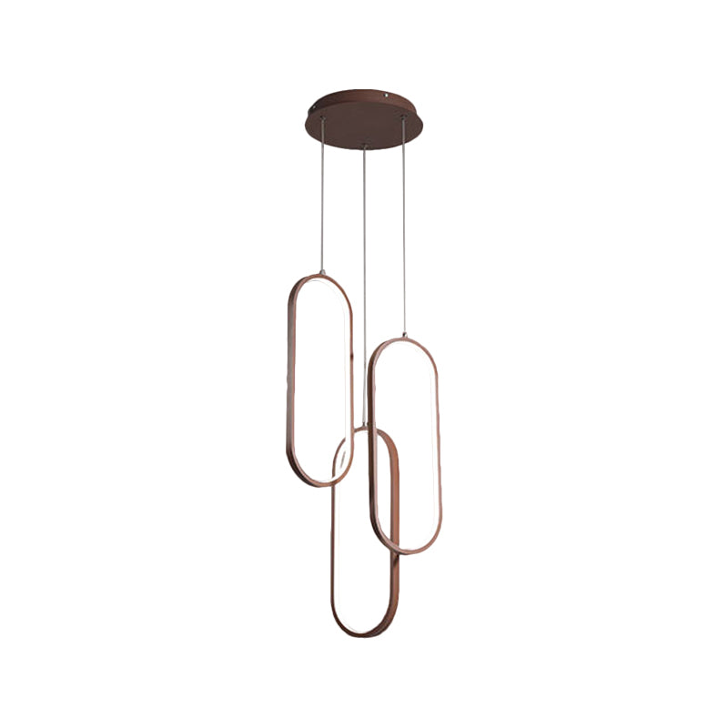 Metallic ovaal frame multi hanger eenvoudige stijl LED -verlichting in bruin, warm/wit licht