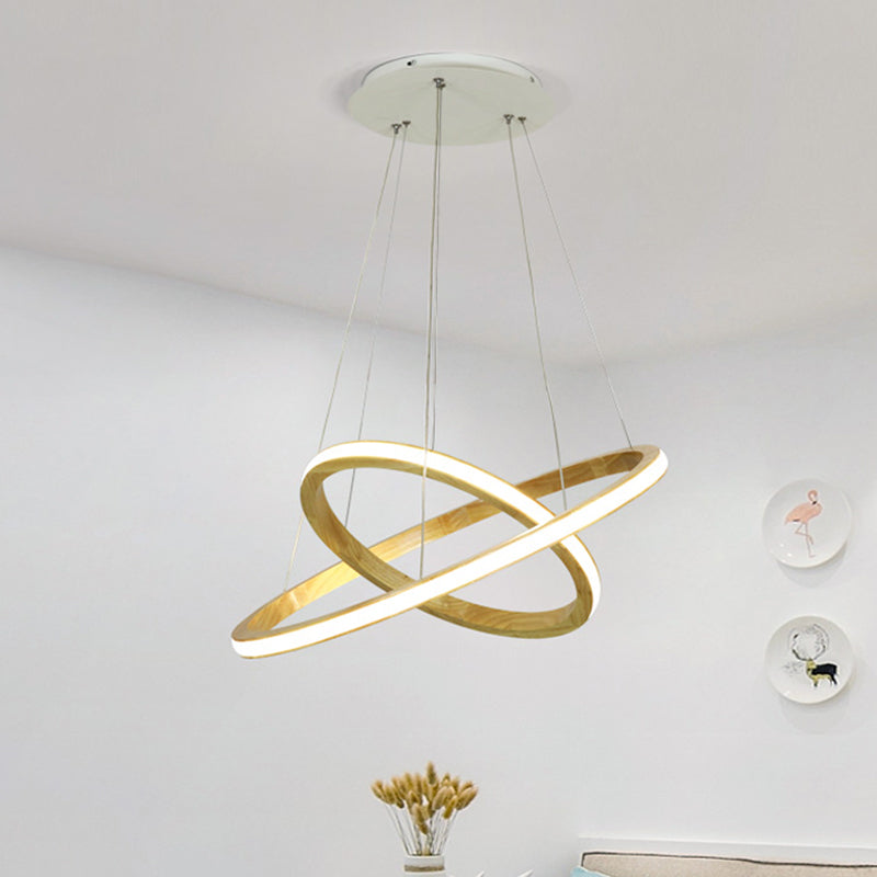 Anelli di legno sospeso il lampadario minimalismo Luce a sospensione a soffitto a beige, larghezza 21 "/25"