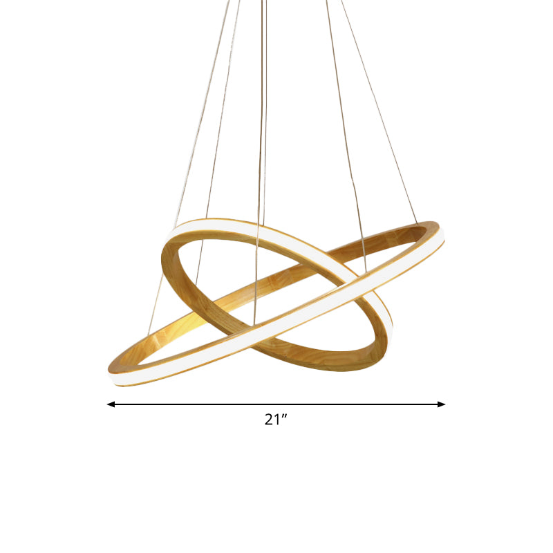 Anelli di legno sospeso il lampadario minimalismo Luce a sospensione a soffitto a beige, larghezza 21 "/25"