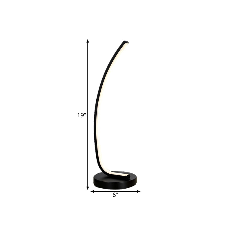 Bend lineaire slaapkamer nachtlamp Metallic LED modernisme tafellicht in zwart/wit voor studieruimte