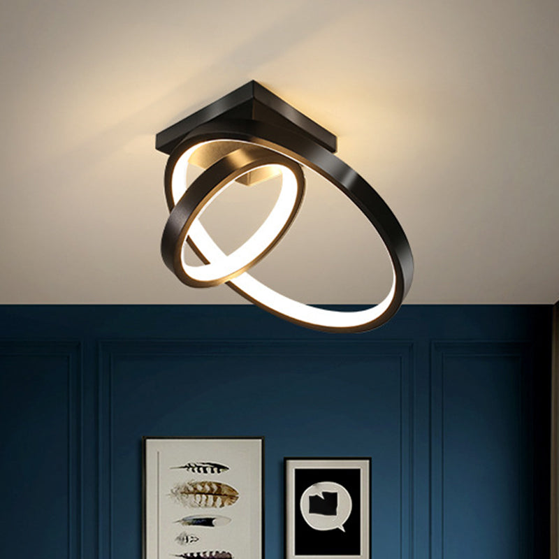 Circles Flush Lamp Fixture Simplicity Metallic Black/White LED Ceiling Flush Mount in Warm/White Light