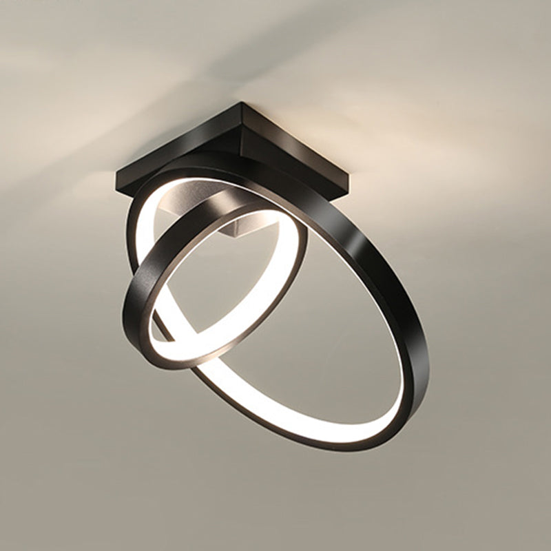 Circles Flush Lamp Fixture Simplicity Metallic Black/White LED Ceiling Flush Mount in Warm/White Light