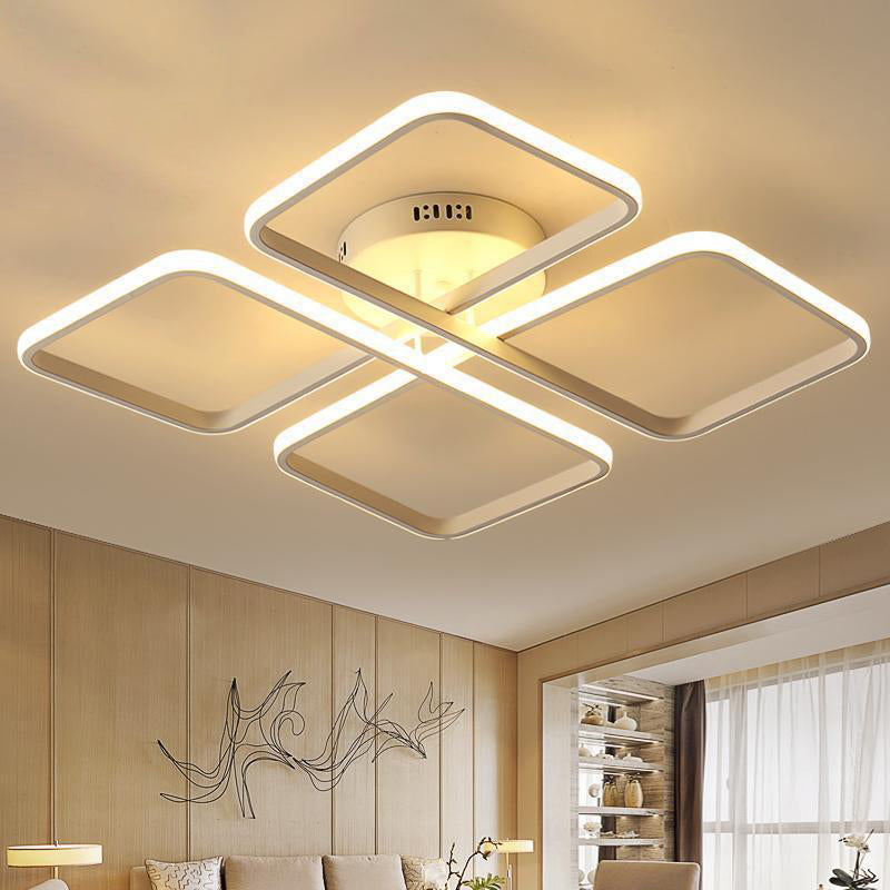 Schlafzimmer LED Semi Mount Beleuchtung Moderne weiße Deckenbefestigung mit quadratischem Metallrahmen, warmes/weißes Licht