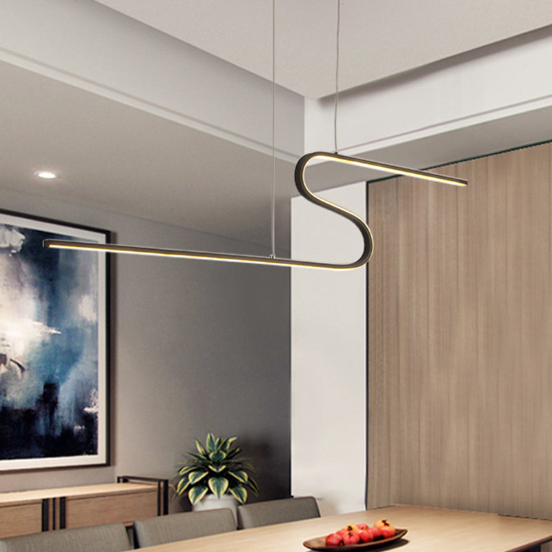 Minimal Z-Shaped Linear Island Light Metallic Dining Room LED Hanging Pendant in Warm/White Light, Black/White