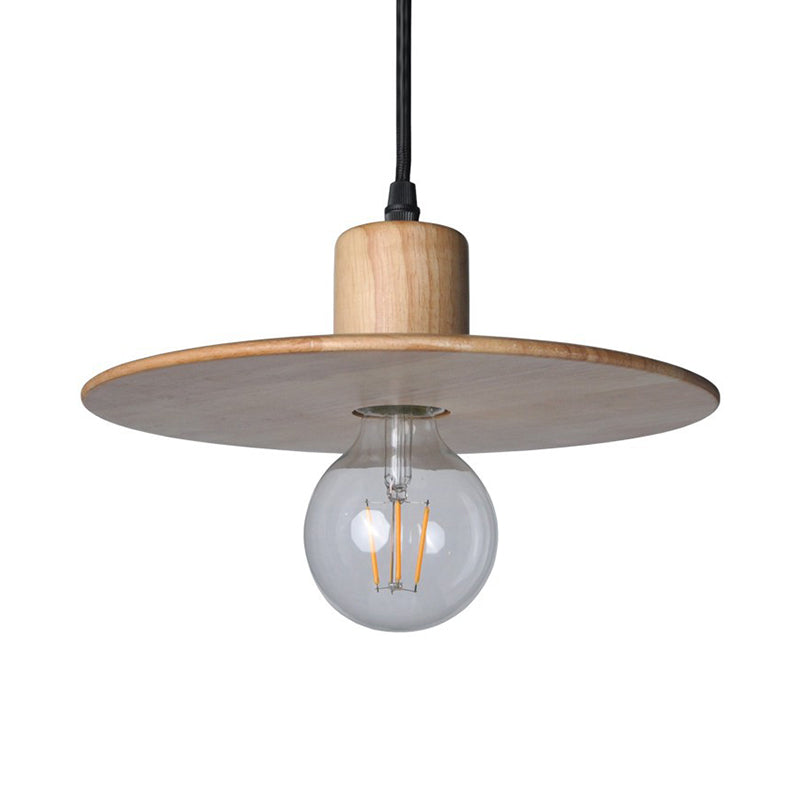 Circular Down Mini Pendant Minimalism Wood LED Bedroom Ceiling Suspension Lamp in Beige