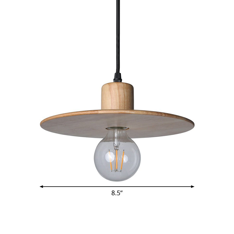 Circular Down Mini Pendant Minimalism Wood LED Bedroom Ceiling Suspension Lamp in Beige