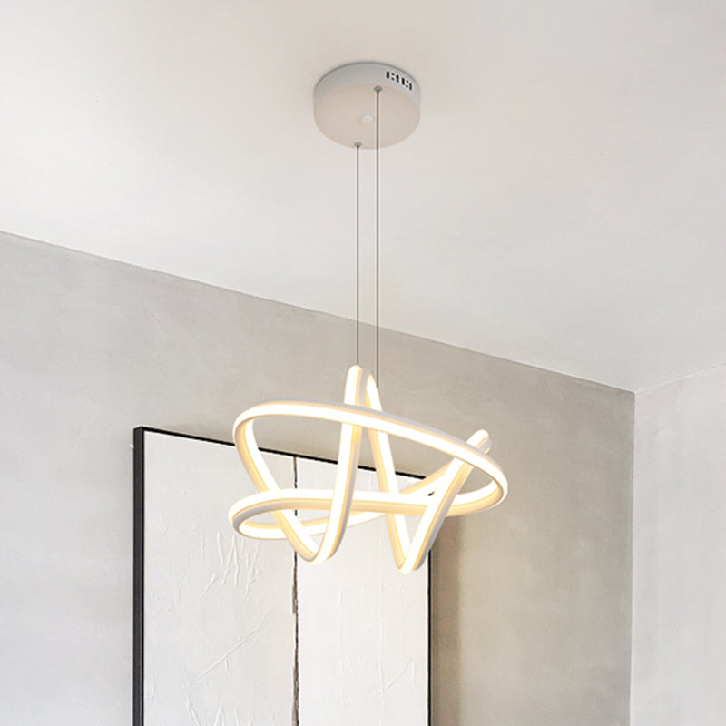 Wit Twisted Linear Hanging Lamp Kit Eenvoudig LED -metalen plafond kroonluchter in warm/wit licht