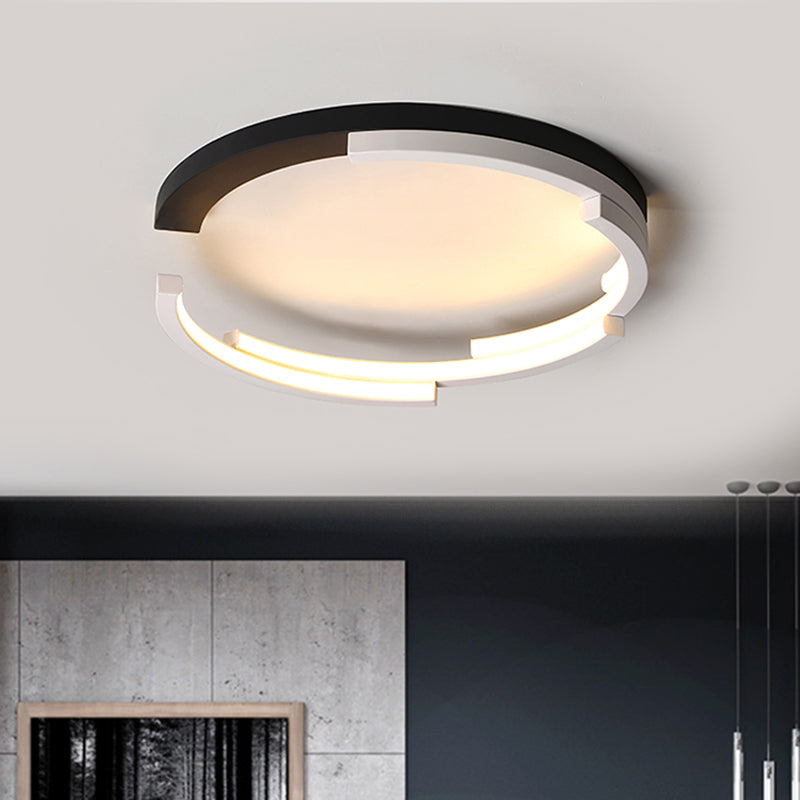 C-Shaped Living Room Flush Ceiling Light Acrylic 16"/19.5" Wide LED Minimalist Flushmount in Black, White/3 Color Light